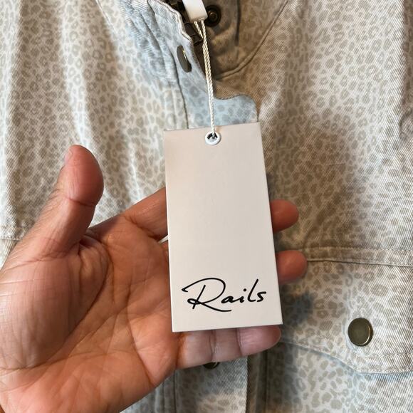 RAILS Collins‎ White Mini Cheetah Jacket Size Large Tencel Linen Cream New - Picture 8 of 9